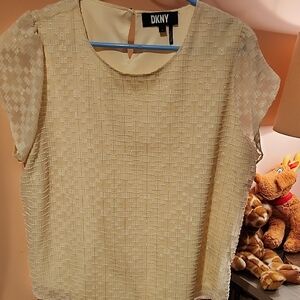 DKNY Women's Beige/Gold Textured Top